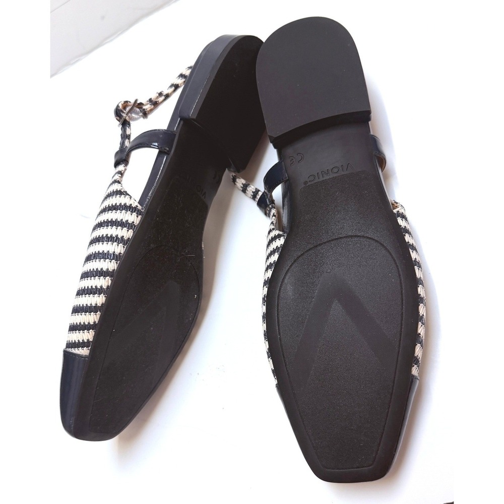Vionic Petaluma Navy Striped Slingback Flats Patent Cap Toe Womens 9 Orthotic - Picture 6 of 6